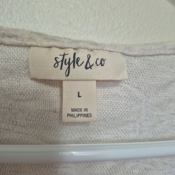 Style & Co Cream Textured Lace Trim Long Sleeve Boho Tunic – Size L - Picture 4 of 6